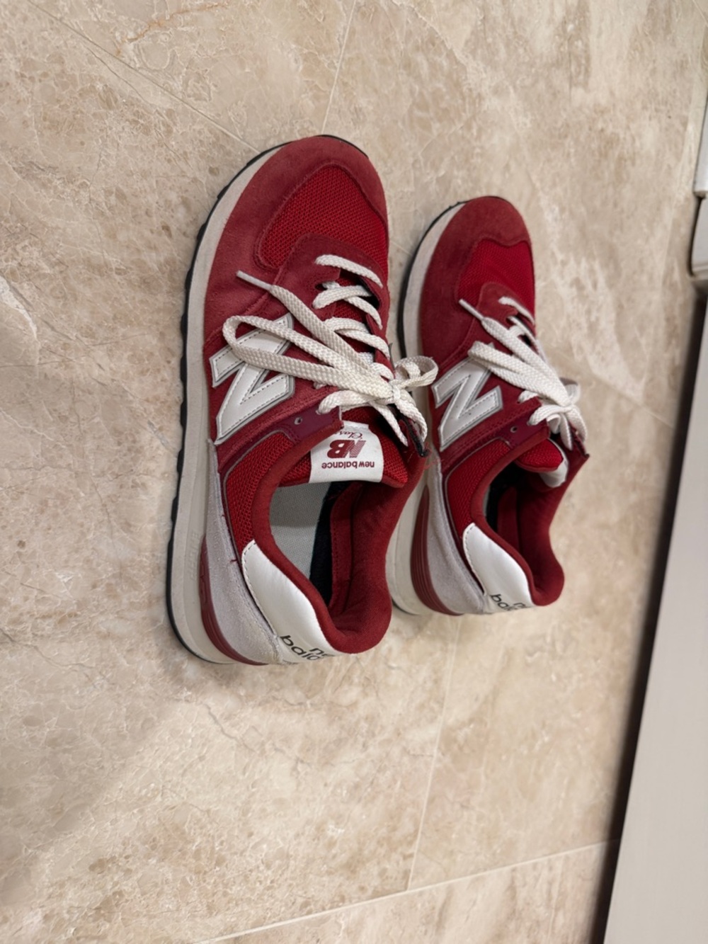New Balance Kids Red and White Lace-Up Sneakers